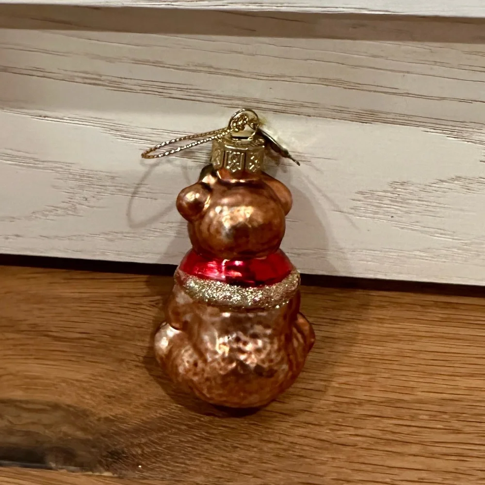 Vintage Thomas Pacconi Blown Glass Ornament - Bear with Rabbit (Approx 3 inch